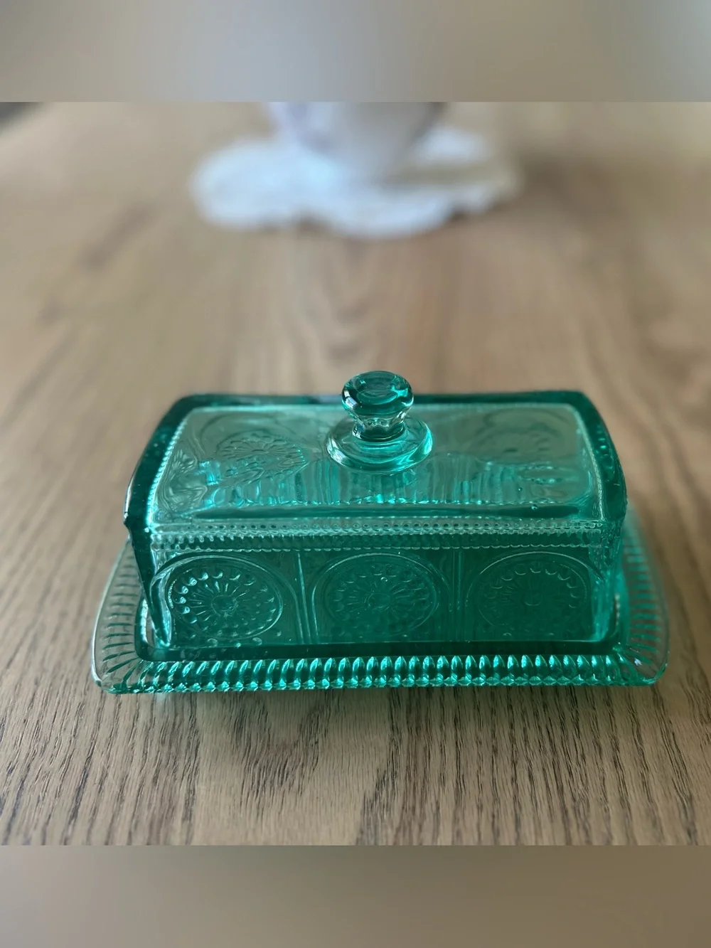 The Pioneer Woman Teal Pressed Glass Butter Dish
